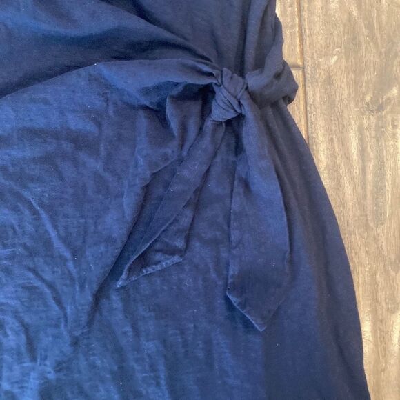 Talbots Nantucket Slub Side Tie Dress Womens Large Navy Nautical Preppy - Picture 5 of 10